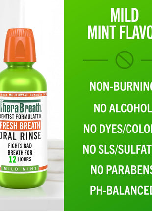 TheraBreath Fresh Breath Mouthwash, Mild Mint Flavor, Alcohol-Free, 16 Fl Oz (2-Pack)