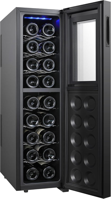 Koolatron 18 Bottle Wine Fridge – Wine Cooler with Glass Door, 1.9 cu. ft (53 L), Beverage Can Refrigerator, Digital Temperature Control/Dual Temperature Zone, Ideal for White, Red, Sparkling Wine
