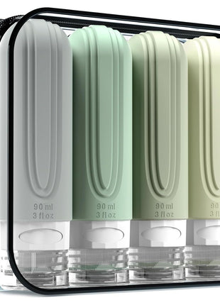 Mrsdry Travel Bottles for Toiletries, Tsa Approved 3oz Travel Size Containers BPA Free Leak Proof Refillable Liquid Silicone Squeezable Travel Accessories for Shampoo Conditioner Lotion (4 Pack)
