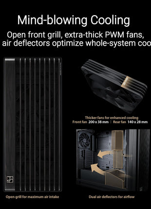 ASUS ProArt PA602 Wood Edition E-ATX PC Case with Tempered Glass,Front Panel IR dust Indicator, Power Lock Latch, 440 mm GPU Support, 420 mm Radiator & 3 Pre-Installed Fans, 2 Year Warranty