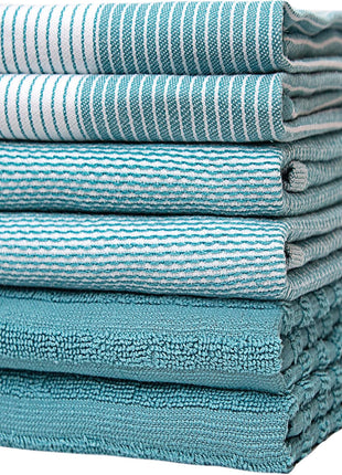 Premium Kitchen Towels 6 Pack 100% Cotton, 20"x28" Dish Towels - Grey | Large Flat & Terry Kitchen Linen Set with Hanging Loops, Highly Absorbent for Washing and Drying Dishes