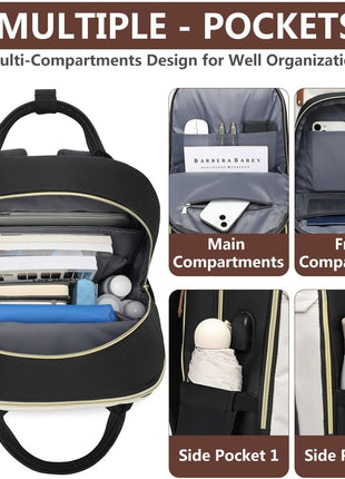 Laptop Backpack for Women Bag - 15.6 inch Work Travel Backpack with USB Charger College Bookbag Waterproof Business Computer Backpack Anti-theft Casual Backpacks for Nurse Teacher Beige Black Brown
