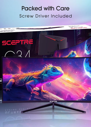 Sceptre 34-Inch Curved Ultrawide WQHD Monitor, 3440 x 1440, R1500, Up to 180Hz/165Hz, DisplayPort x2, 100% sRGB, 1ms, Built-in Speakers, Black (C345B-QUT168 Series)