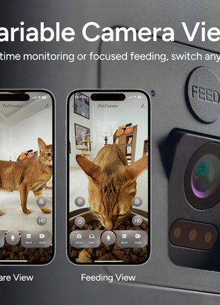 Automatic Cat Feeder with Camera: 6L Automatic Dog Feeder with 2-Way Audio Night Vision Dual Power Supply App Control 2.4G WiFi, Timed Auto Cat Food Dispenser with Stainless Steel Bowl (White)