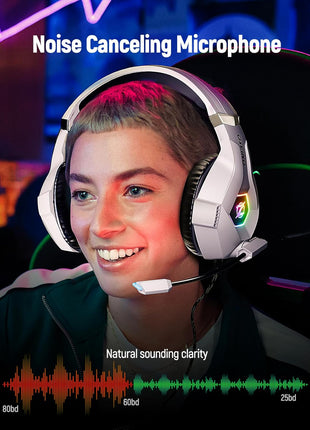 Ozeino Gaming Headset for PC, Ps4, Ps5, Xbox Headset with 7.1 Surround Sound Gaming Headphones with Noise Canceling Mic, LED Light Over Ear Headphones for Switch, Xbox Series X/S, Laptop, Mobile White