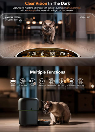Automatic Cat Feeder with Camera - 5G WiFi Auto Cat Food Dispenser, 1080P HD Video with Night Vision, 1-15 Meals, 1-99 Portions, 2-Way Audio, Keeps Food Fresh, Timed Pet Feeder Also for Dogs