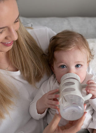 Dr. Brown's Milestones Wide-Neck Sippy Spout Bottle with 100% Silicone Handles, Easy-Grip Handles with Soft Sippy Spout, 9oz/270mL, Green & Gray, 2-Pack, 6m+