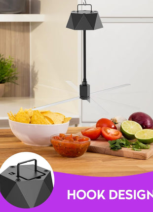 Fly Fans for Tables, Fly Repellent Fan Outdoor Indoor Keep Flies Away, Fly Repellent Fans for Tables with Holographic Blades for Picnic, Party, Restaurant, Kitchen, and BBQ, 4 Pack Black