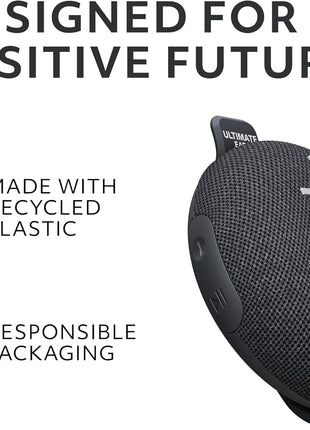 Ultimate Ears MINIROLL Waterproof Bluetooth Speaker - Gentle Black | Ultra-portable, balanced bass, IP67 dustproof, 131 ft (40 m) range