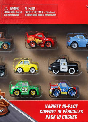 Mattel Disney and Pixar Cars Toy Vehicles 10-Pack, Set of 10 Mini Racers of Favorite Characters from the First Cars Movie (Styles May Vary)