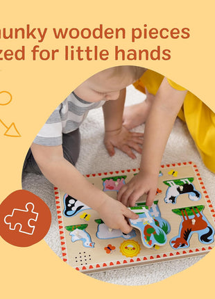 Melissa & Doug Farm Animals Sound Puzzle – 8-Piece Wooden Peg Puzzle with Light-Activated Sounds, Music Learning Toy for Toddlers and Preschoolers Ages 2+