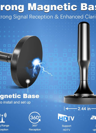 TV Antenna for Smart TV Indoor, Digital TV Antenna for Local Channels | OTA Digital HD Signal Antenna with Magnetic Base and 10ft Cable for Easy Setup