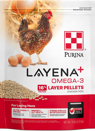 Purina Layena+ | Nutritionally Complete Layer Hen Feed | Omega 3 Formula - 10 Pound (10 lb) Bag