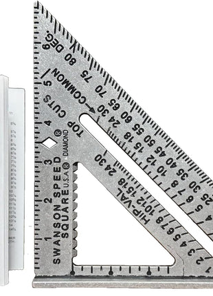 SWANSON Tool Co S0101 7 Inch Speed Square, Blue | Made in the USA aluminum alloy rafter square w/ black embossed scales/degrees/scribing for spot-on measurements every time