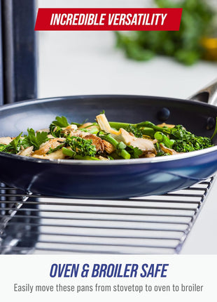 Blue Diamond 8" Nonstick Frying Pan Skillet, Diamond Infused PFAS-Free Ceramic, Dishwasher & Oven Safe, Stainless Steel Handle, Durable Non Toxic Metal Utensil Safe, Egg & Omelet Pan, Blue