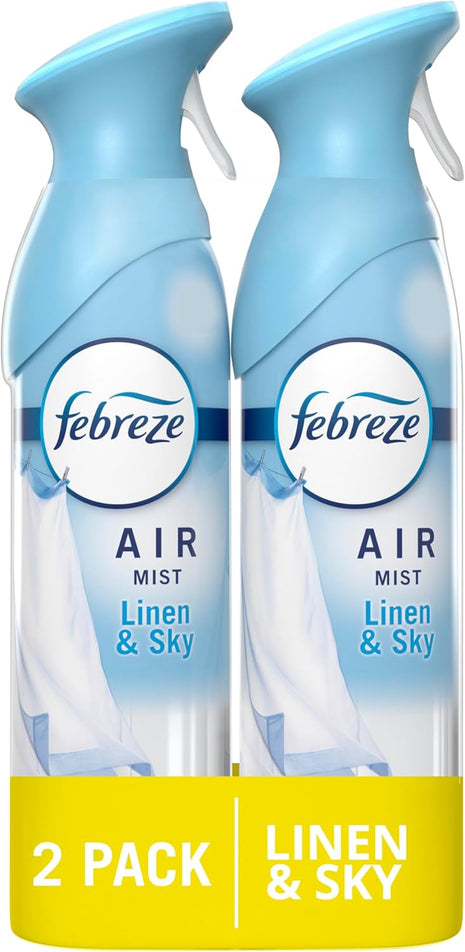 Febreze Air Mist Air Freshener Spray, Odor Fighting Room Spray, Air Fresheners for Home and Bathroom and Kitchen, Aerosol Can, Linen & Sky Scent, 8.8oz, 2 Count