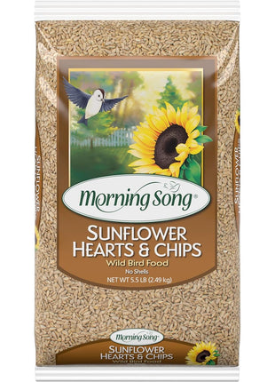 Morning Song Sunflower Hearts & Chips Wild Bird Food, No Mess Sunflower Seeds for Birds, 5.5-Pound Bag | No Mess Sunflower Seeds for Birds