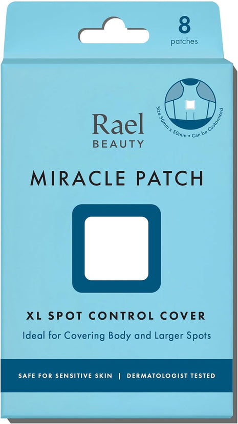Rael Miracle XL Spot Control Cover Hydrocolloid Large Pimple Patches (8 Ct) | Large, Customizable Protective Patch for Face, Back, Chest, Body, Absorbs Fluid From Blemishes, Korean Skin Care, Pore Care