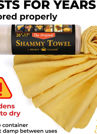 Premium Shammy Cloth for Car Drying - 26"x17" - Super Absorbent Chamois Towel for Car - Scratch-Free, Reusable & Soft