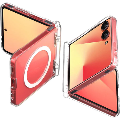 Spigen for Galaxy Z Flip 7 Case, Ultra Hybrid Pro MagFit [Hinge Protection] [Qi2.1 Certified/Magnet for Galaxy] - Clear White