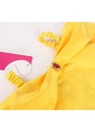 JerrisApparel Princess Dress Off Shoulder Layered Costume for Little Girl (5 Years, Yellow with Accessories)