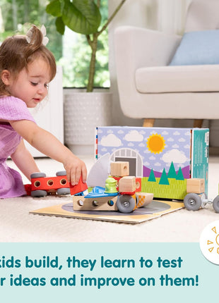 Melissa & Doug BlockablesTM Vehicles Snap and Play, Mix and Match Connectable Wooden Building Blocks Play Set Toy for Preschool Boys and Girls (54 Pcs)