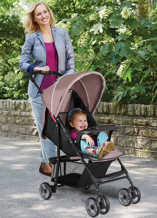 Baby Joy Lightweight Stroller, Compact Toddler Travel Stroller for Airplane, Infant Stroller w/Adjustable Backrest/Footrest/Canopy, 5-Point Harness, Storage Basket, Easy One-Hand Fold, Coffee