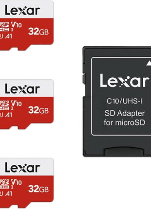 Lexar E-Series 32GB Micro SD Card 3 PK microSDHC UHS-I Flash Memory Card | 100MB/s, C10, U1, A1, V10, Full HD, High Speed TF Card with Adapter