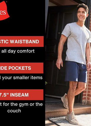 Hanes Mens Jersey Cotton With Pocket Workout-and-training-shorts, Black, Large US