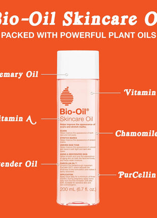 Bio-Oil Skincare Body Oil Serum, Scars & Stretch Marks, 6.7 fl oz | Dermatologist Recommended, Vitamin E & A, Dry & Sensitive Skin, Non-Comedogenic, Face and Body, Scar Treatment