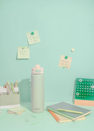 Ello Pop & Fill 22oz Stainless Steel Water Bottle with Quick Fill Technology, Double Walled and Vacuum Insulated Metal, Leak Proof Locking Lid, Sip and Chug, Reusable, BPA Free, Pistachio