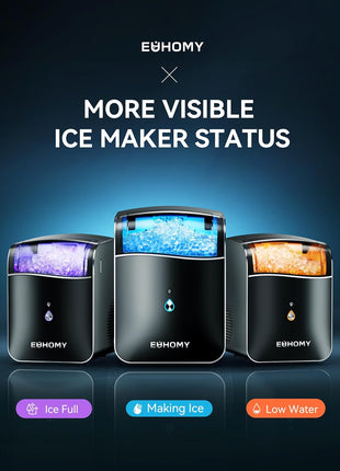 EUHOMY Smart Nugget Ice Maker Countertop, Pebble Ice Maker Machine with APP/Alexa Control, 40lbs/24H, Ready in 7 Mins, Self-Cleaning, Portable Sonic Ice Makers with Hanging Ice Scoop for Home/Office
