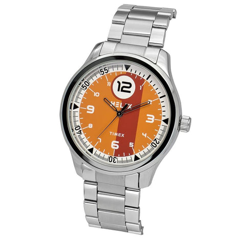 Helix by Timex Analog Watch for Man with Orange Round Dial & Silver Stainless Steel Bracelet Band Water Resistant Men's Wrist Watches - TW043HG26