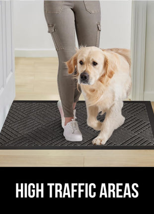 GORILLA GRIP 100% Waterproof All Season WeatherMax Doormat US Designed Natural Rubber, Stain and Fade Resistant, Low Profile Indoor Outdoor Door Mats, Easy Clean Patio Mat, 17x29, Gray Diamond