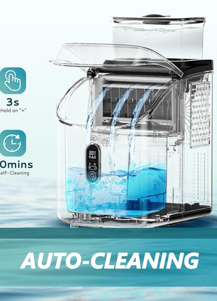 EUHOMY Ice Cube Maker Machine Countertop with External Water Tank, 2 Ways to Add Water, 34Lbs/Day, 16Pcs Ready in 7 Mins, Auto-Cleaning, with Ice Scoop & Basket, for Home/Kitchen/Office/Bar (Black)