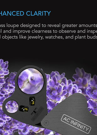 AC Infinity Jewelers Loupe, Pocket Magnifying Glass with LED Light & Dual Lenses, 30x 60x Zoom for Jewelry, Watches, Coins, Stamps, Plant Buds
