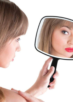 ForPro Hand Mirror with Handle, 6.3Wx9.6L in, Black | for Salon & Makeup Application, Vanity Mirror, Magnifying Makeup Mirror, Salon Mirror, Salon & Spa Essentials