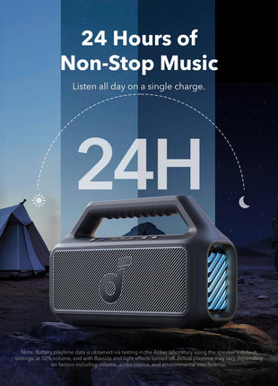 Soundcore Boom 2 By Anker, Outdoor Speaker, 80W, Subwoofer, BassUp 2.0, 24H Playtime, IPX7 Waterproof, Floatable, RGB Lights, USB-C, Custom EQ, Bluetooth 5.3, Portable for Camping and Beach - Black