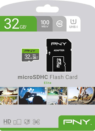 PNY 32GB Elite Class 10 U1 microSDHC Flash Memory Card - 100MB/s Read, Class 10, U1, Full HD, UHS-I, Micro SD (Pack of 1)