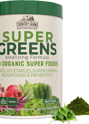 Force Factor Total Beets Organic Beetroot Powder and Country Farms Super Greens Drink Mix, 50 Organic Superfoods, 20 Servings