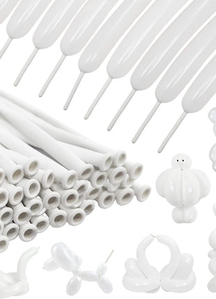 100Pcs 260 Balloons White Long Balloons for Balloon Garland Thickening Skinny Latex Twisting Balloon for Animals Modeling Christmas Birthday Wedding Party Decorations