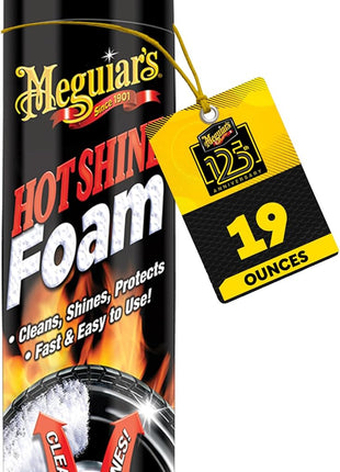 Meguiar's Hot Shine Tire Foam, High Gloss Tire Shine That Cleans, Shines, and Protects in One Step, Deep, Black Shine with Conditioners and UV Protection, Best Gifts for Car Lovers, 19 Oz Aerosol