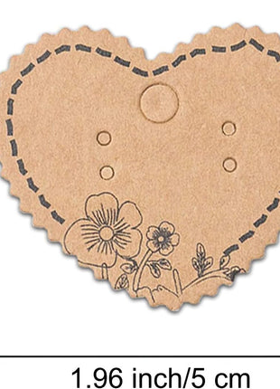 Grenali 100 Brown Heart Shape Earring Display Cards, Kraft Paper Jewelry Cards, 1.96 inchx1.6 inch (Pack of 100)