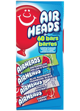 Airheads Full-Size Bars, Six Assorted Fruit Flavors, Easter Candy Bulk Variety, Easter Basket Essentials Stuffers, Individually Wrapped Taffy, 60 Count Box