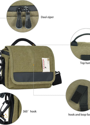 Besnfoto Camera Bag Small Mirrorless Camera Shoulder Bag Purse Waterproof Canvas Cute Compact Camera Messenger Bag Case for Women and Men