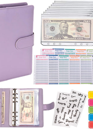 NICOOTHBudget Binder Cash Envelopes A6 Money Saving Binder with Zipper envelopes (Purple)