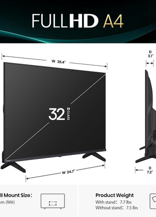 Hisense 32-Inch Class A4 Series FHD 1080p Smart Fire TV (32A4NF, 2025 Model) - DTS Virtual: X, Slim Bezel Design, Alexa Built in