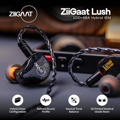 Linsoul ZiiGaat Lush in Ear Monitor, 1DD+4BA Hybrid Earphone IEM