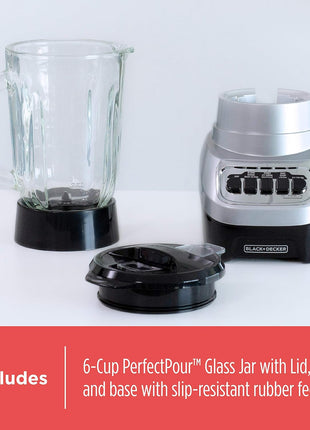 BLACK+DECKER PowerCrush Multi-Function Blender with 6-Cup Glass Jar, 4 Speed Settings, Silver
