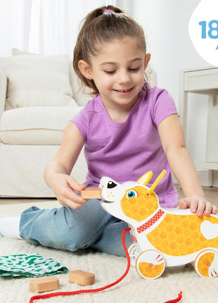 Melissa & Doug Feed, Walk & Poo Pup Wooden Preschool Pull Toy Play Set Ages 3+ - FSC Certified